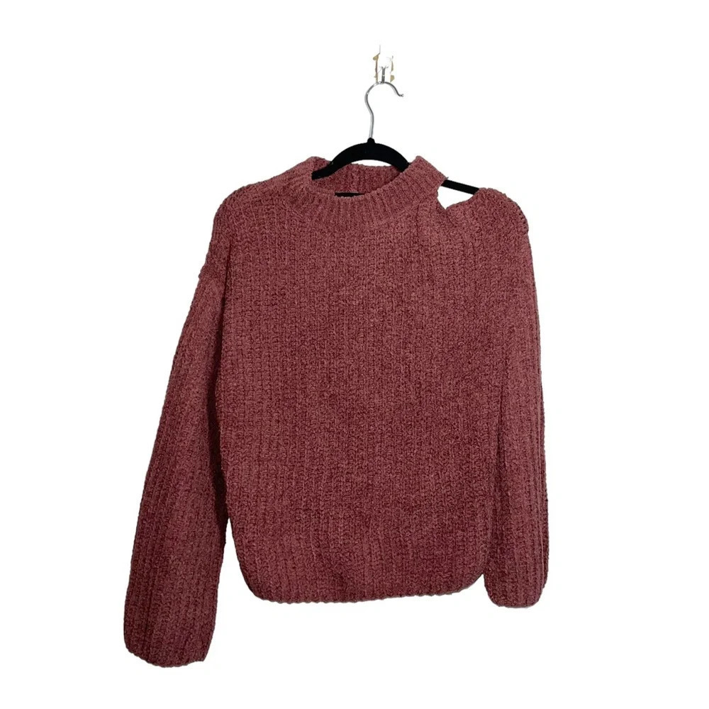 Express Rosewood Pink Single Cold Shoulder Chenille Knit Sweater Small Women’s